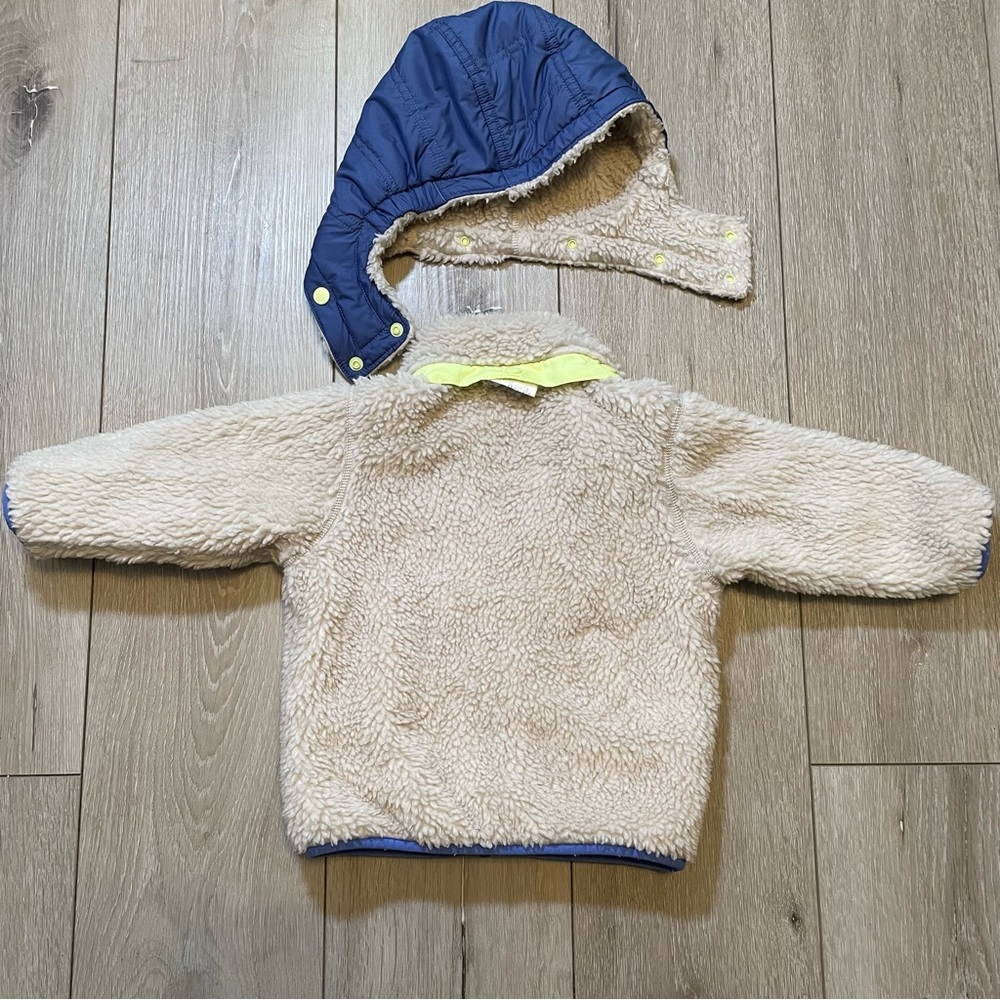 Patagonia Baby Reversible Puff-Ball Jacket - Blue Pink, Sherpa Lined Hooded 12 M - Picture 8 of 10